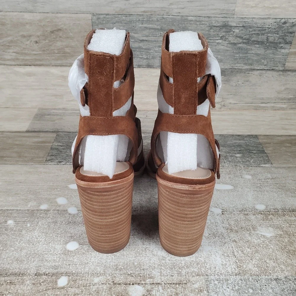 Steve Madden Cecilia Sandals Womens Sz 6.5 M Brown Suede Block Heel Strappy